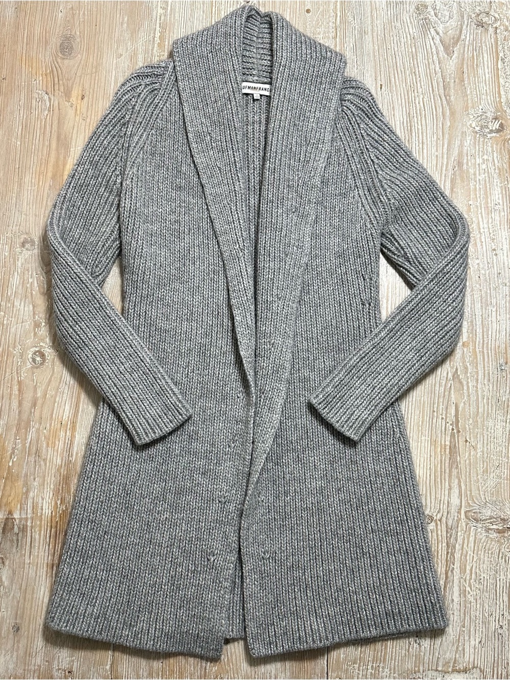 Kaufmanfranco Gray Ribbed Alpaca Wool Blend Longline Cardigan Sweater Coat Sz S